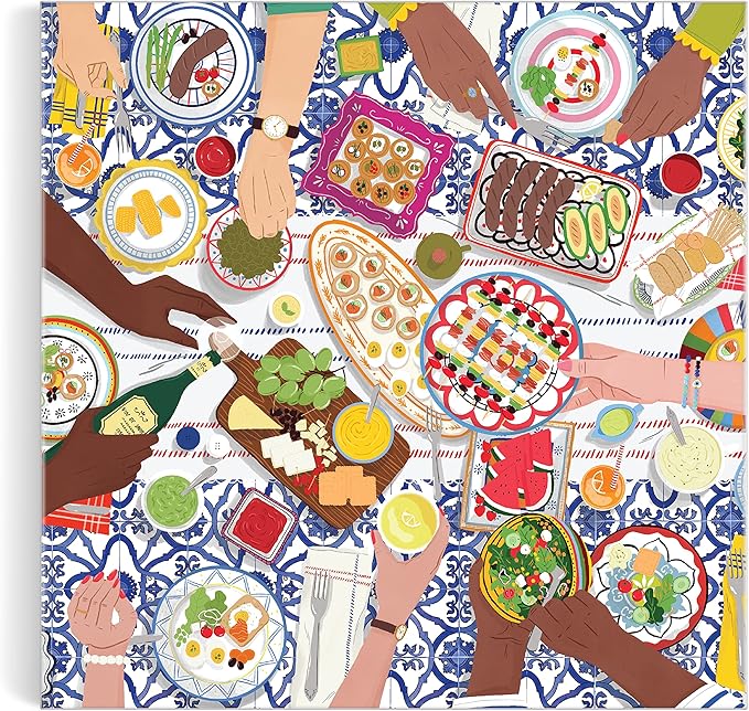Galison Gather Together – 500 Piece Puzzle Fun and Challenging Activity with Bright and Bold Artwork of Mediterranean Vignette of Friends and Family for Adults and Families