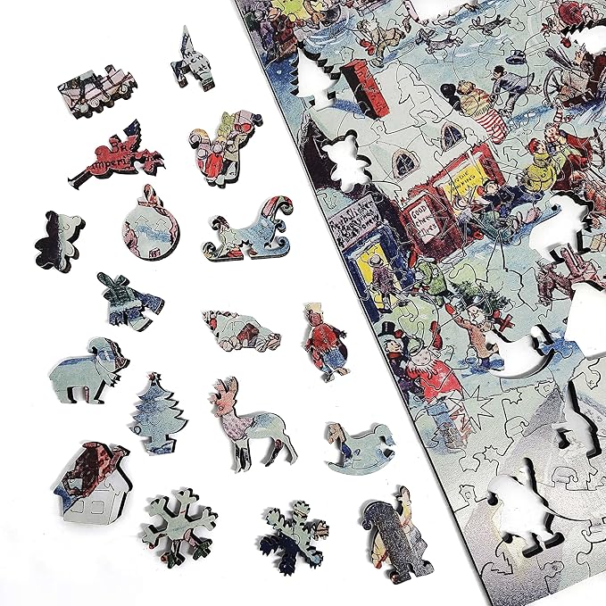 Wooden Jigsаw Puzzle for Adults - Uniquely Shaped Pieces - Made in The USA by FoxSmartBox - 263 Pieces - Christmas eve at Yapp's Crossing