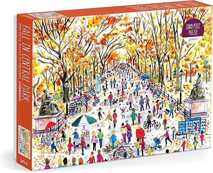 Galison Michael Storrings Fall in Central Park – 1000 Piece Puzzle Fun and Challenging Activity with Bright and Bold Artwork of Central Park During Autumn for Adults and Families