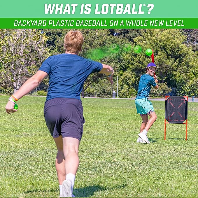 GoSports LotBall Backyard Baseball Bat, Ball and Strike Zone Set - Plastic Baseball Game for Kids