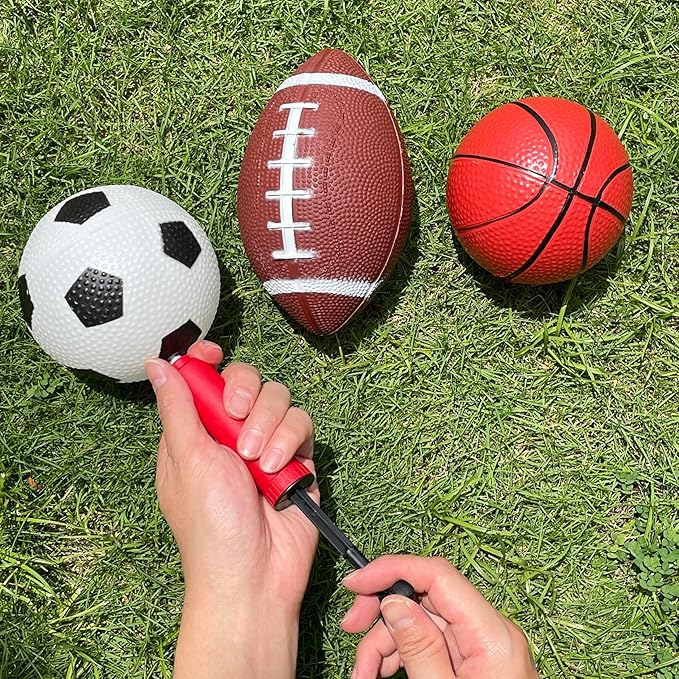 Toddler Balls, Indoor and Outdoor Family Games for Kids, Garden Toys. (Pack of 3) 4.7-Inch Basketball, 4.7-Inch Football, 6.3-Inch American Football(Hand Pump Included). Pet Toys