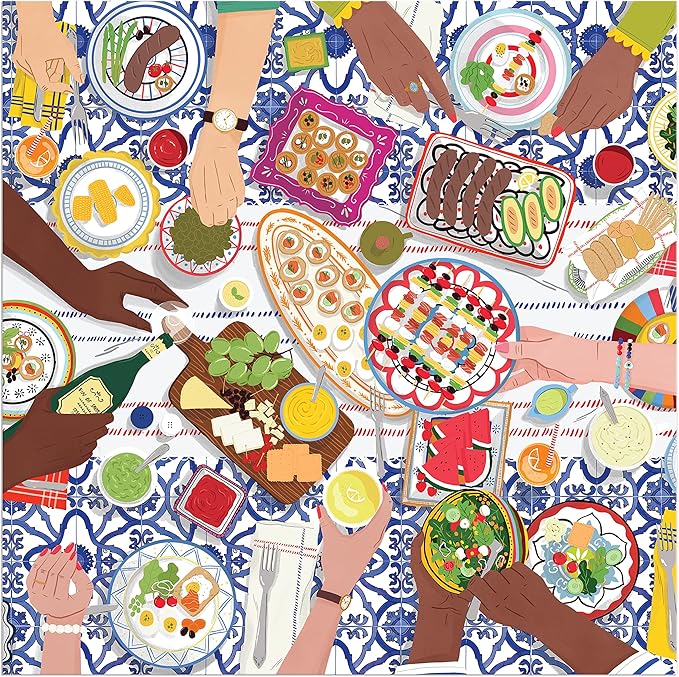 Galison Gather Together – 500 Piece Puzzle Fun and Challenging Activity with Bright and Bold Artwork of Mediterranean Vignette of Friends and Family for Adults and Families