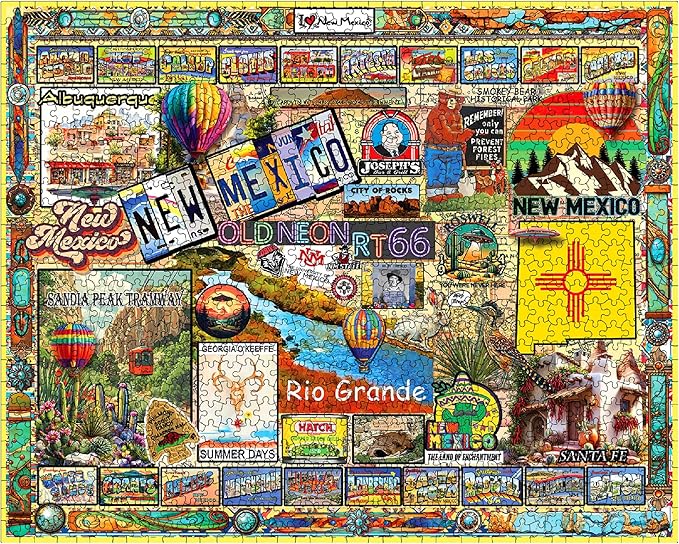 White Mountain 1000 Piece Jigsaw Puzzle Land of Enchantment State Puzzles with Large Pieces, Gift for Adults and Family 24"x30" - I Love New Mexico