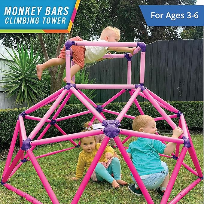 Eezy Peezy Climber with Top - Active Indoor Outdoor Play Set Climbing Dome Equipment Toys - Fun for Kids Ages 3 to 6 Years Old, Pink