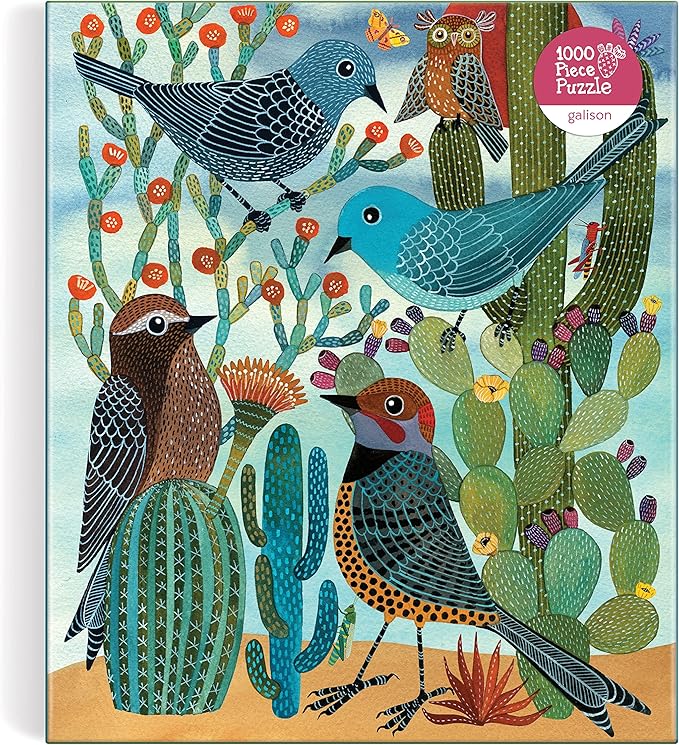 Galison Desert Avian Friends 1000 Piece Puzzle from Galison - 20" x 27" Beautifully Illustrated Puzzle from Geninne Zlatkis, Thick & Sturdy Pieces, Challenging Activity for Adults, Unique Gift Idea!