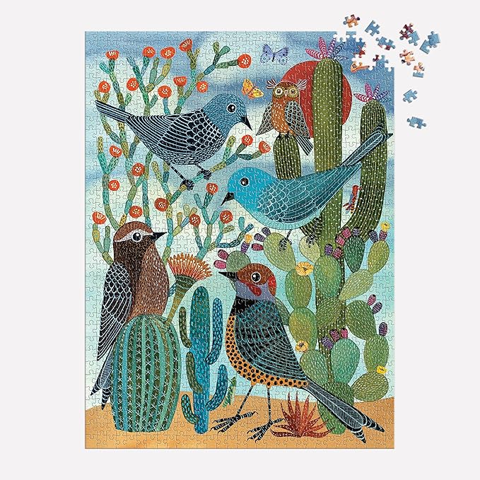Galison Desert Avian Friends 1000 Piece Puzzle from Galison - 20" x 27" Beautifully Illustrated Puzzle from Geninne Zlatkis, Thick & Sturdy Pieces, Challenging Activity for Adults, Unique Gift Idea!
