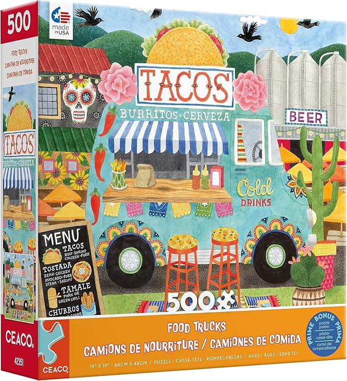 Ceaco - Food Trucks Taco Truck 500 Piece Jigsaw Puzzle with Colorful Vibrant Art for Adults and Teens