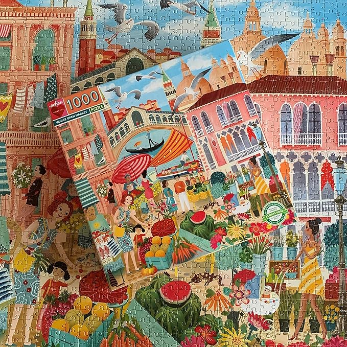eeBoo 1000 Piece Puzzle - Venice Open Market Jigsaw Puzzle for Adults, Square 23" x 23" Made with Recycled Board & Vegetable-Based Ink