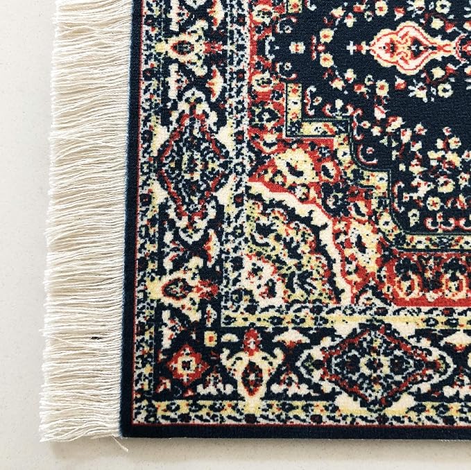 Set of 2 Dollhouse Area Rugs – Miniature Carpet Accessories for Doll Houses, 10 x 7 Inch Rectangular Floor Décor, Oriental Style
