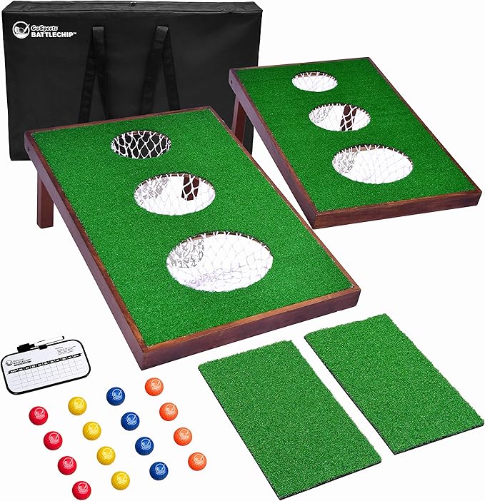 GoSports BattleChip Versus Golf Game - Includes Two 3 ft x 2 ft Targets, 16 Foam Balls, 2 Hitting Mats, Scorecard and Carrying Case