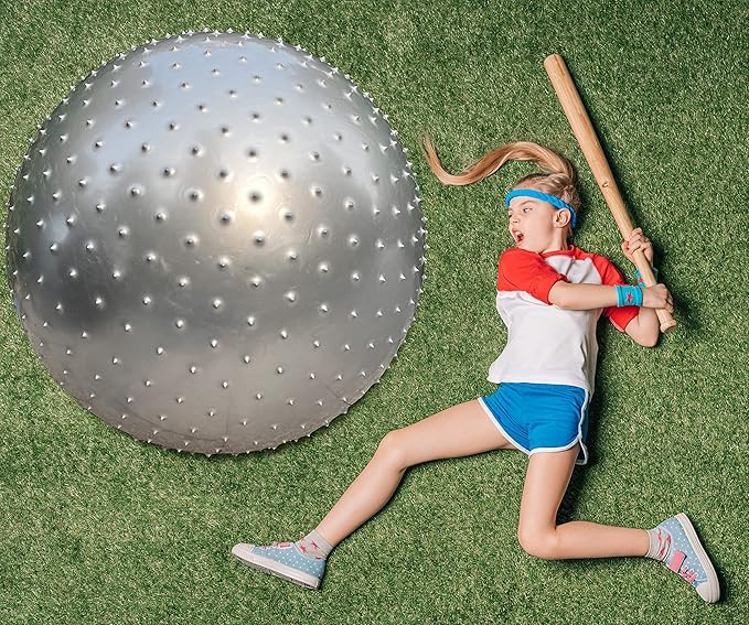 Large Sensory Massage Ball for Kids, 33.5" 85CM Bouncy Exercise Balls, Big Inflatable Balls with Tactile Spikes, Outdoor Play Yoga Balls, Large Beach Ball (2 Set Grey)