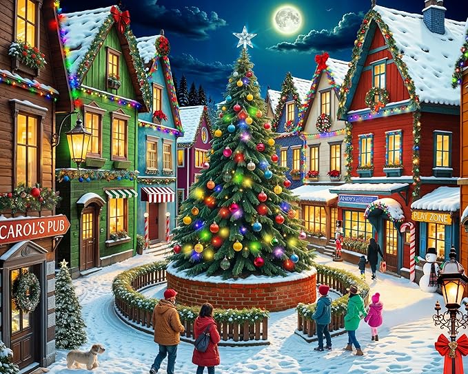 Springbok Merry Town Square 1000 Piece Jigsaw Puzzle for Adults - Christmas and Holiday Puzzle - Unique Cut Pieces - Made in USA