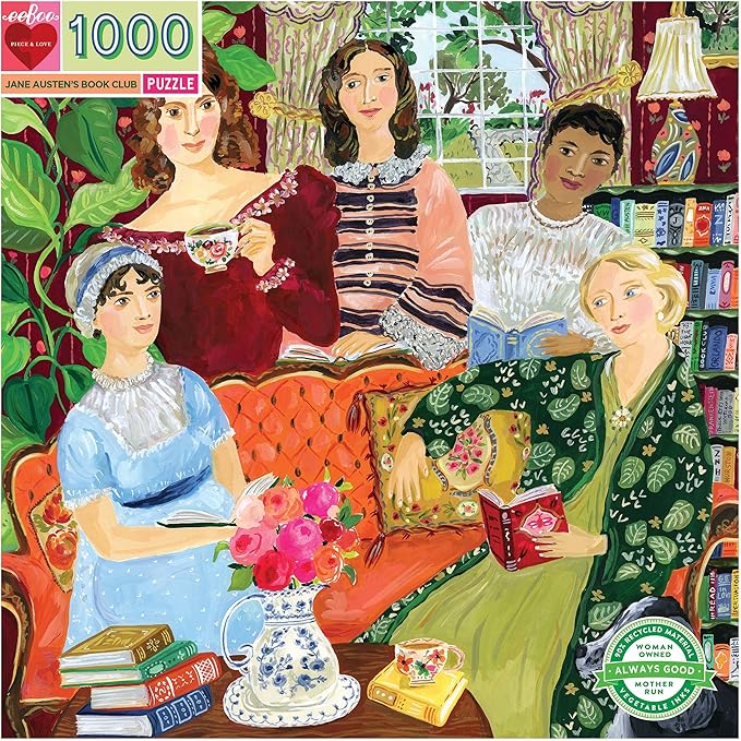 eeBoo 1000 Piece Puzzle - Jane Austen's Book Club Jigsaw Puzzle for Adults, Square 23" x 23" Made with Recycled Board & Vegetable-Based Ink