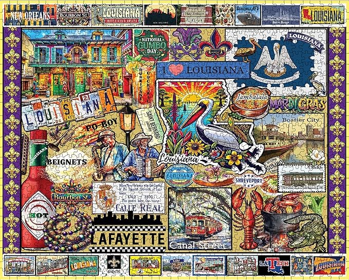 White Mountain 1000 Piece Jigsaw Puzzle Pelican State Collage Puzzles with Large Pieces, Gift for Adults and Family 24"x30" - I Love Louisiana