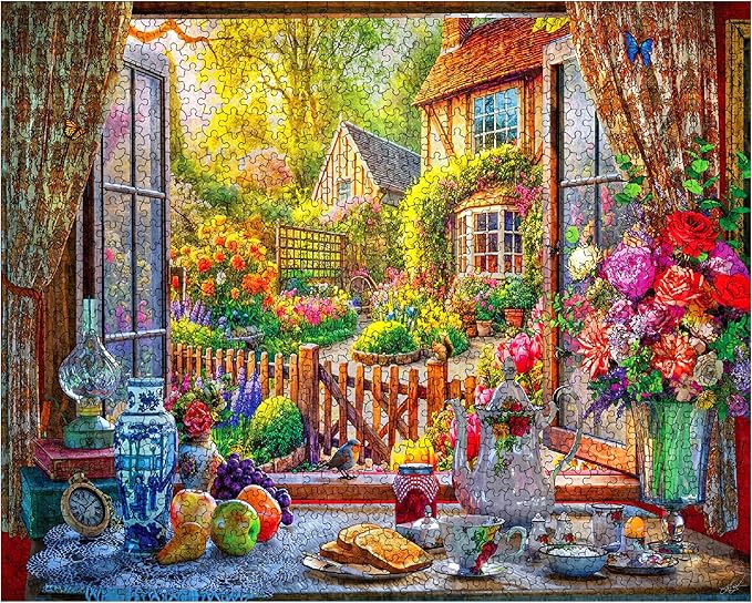 White Mountain 1000 Piece Jigsaw Puzzle Scenic Spring Flower Puzzles with Large Pieces Gift for Adults and Family 24"x30" - Country Breakfast