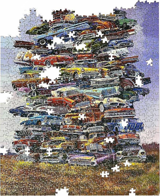 TDC Games Classic Car Puzzle Fabulous 50s Junkpile - 1000 Piece Vintage Jigsaw Puzzle for Adults