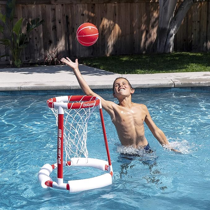 GoSports Splash Hoop 360 Floating Pool Basketball Game - Choose Red or Blue - Includes Hoop, 2 Balls and Pump