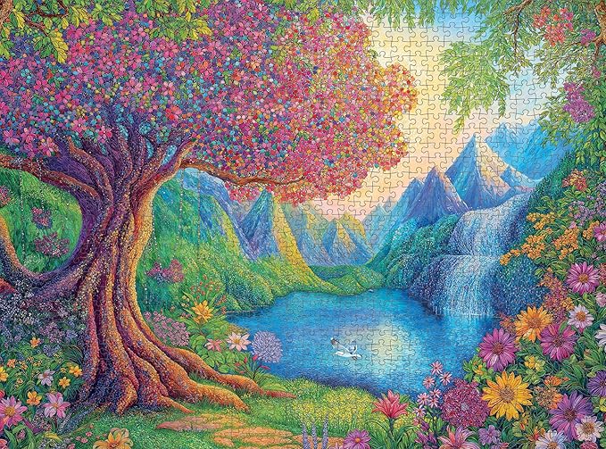 Cross & Glory - The Enchanted Garden Escape - 1000 Piece Jigsaw Puzzle for Adults | Colorful Tree of Life Artwork | Challenging Puzzle for Adults for Puzzle Lovers