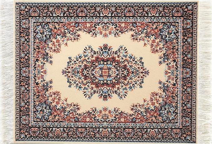 Set of 4 Dollhouse Area Rugs – Miniature Carpet Accessories for Doll Houses, 10 x 7 Inch Rectangular Floor Décor, Oriental Style