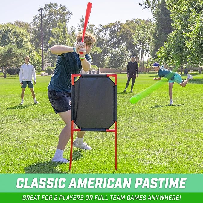 GoSports LotBall Backyard Baseball Bat, Ball and Strike Zone Set - Plastic Baseball Game for Kids