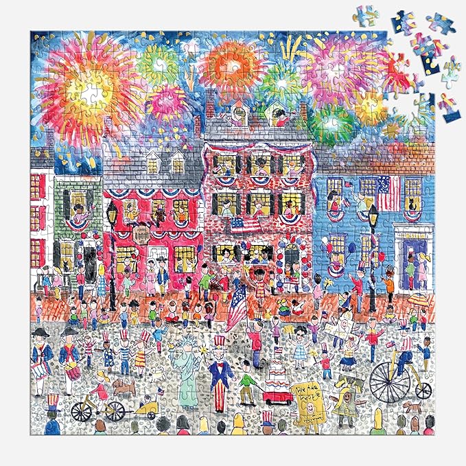 Galison Celebrate The USA – 500 Piece Michael Storrings Foil Jigsaw Puzzle Featuring Beautiful Artwork of The USA 250th Birthday Fourth of July Fireworks Celebration