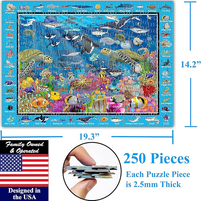 Think2Master Ocean Life 250 Pieces Jigsaw Puzzle. Great Gift Item. 14.2” X 19.3”
