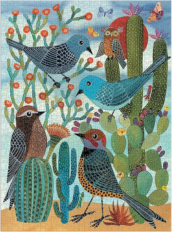 Galison Desert Avian Friends 1000 Piece Puzzle from Galison - 20" x 27" Beautifully Illustrated Puzzle from Geninne Zlatkis, Thick & Sturdy Pieces, Challenging Activity for Adults, Unique Gift Idea!