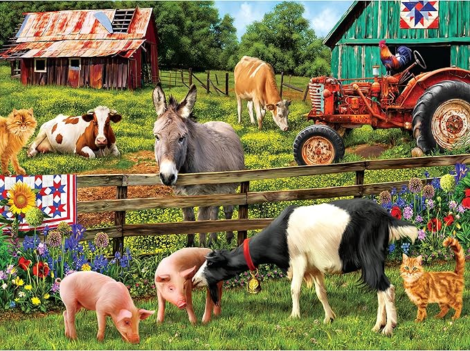 Sharon Steele 750 Piece Jigsaw Puzzle for Adults – A Day on The Farm – Difficult, Challenging, Hard & Fun Country Farmhouse Puzzle – Large 27” x 20” Whimsical Artwork – Gift for Puzzle Lovers