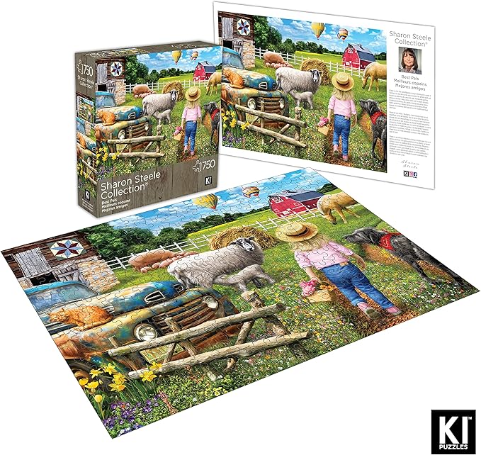 Best Pals 750 Piece Jigsaw Puzzle for Adults – 27x20 Inch Whimsical Farm Animal Scene by Sharon Steele – Challenging Country Puzzle with Poster – Fun and Difficult Gift Idea for Puzzle Lovers