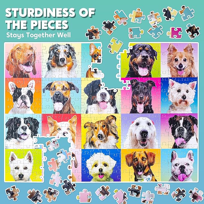 JOYIN 300 pcs Multicolor Dog Puzzles, Jigsaw Puzzle for Kids and Adults(27.6" x 19.7"), Puppy Theme Puzzles for Toddlers, Collection Gift Home Art Decor, Birthday Gift for Boys Girls 3 4 5 6 7 8