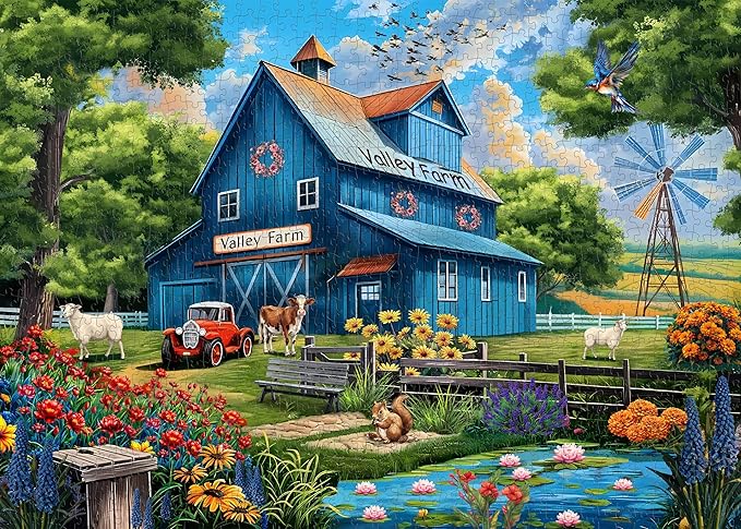 Farm Puzzles for Adults 1000 Pieces, Country Life Nature Landscape Puzzle Features Flower Bird Cow, Barn Puzzles Scenic, Challenging Jigsaw Puzzles