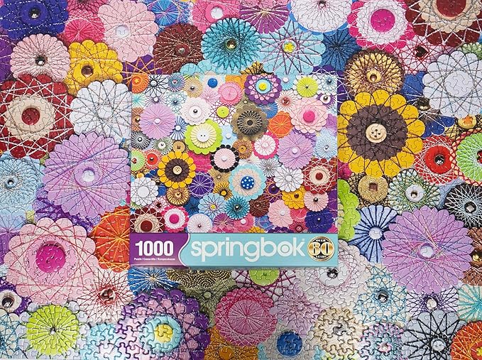 Springbok's Bloomin Buttons 1000 Piece Jigsaw Puzzle for Adults by Artist Linda Stewart Features a Photo of a Floral Composition Made from Buttons and Paper
