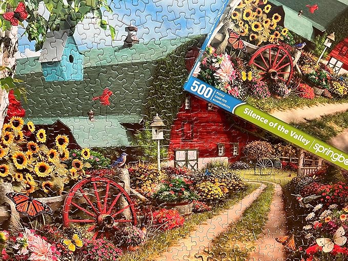 Springbok Silence of The Valley 500 Piece Jigsaw Puzzle for Adults - Farm Illustration - Unique Cut Pieces - Made in USA
