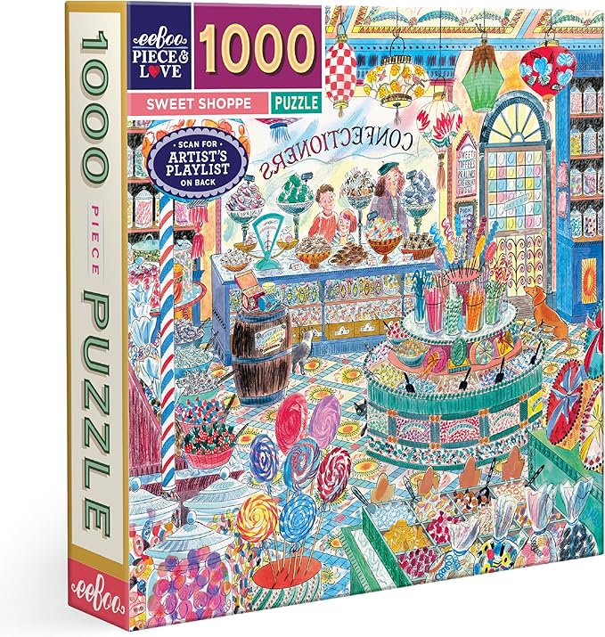 eeBoo 1000 Piece Puzzle -Sweet Shoppe Puzzle for Adults, Square 23" x 23" Made with Recycled Board & Vegetable-Based Ink