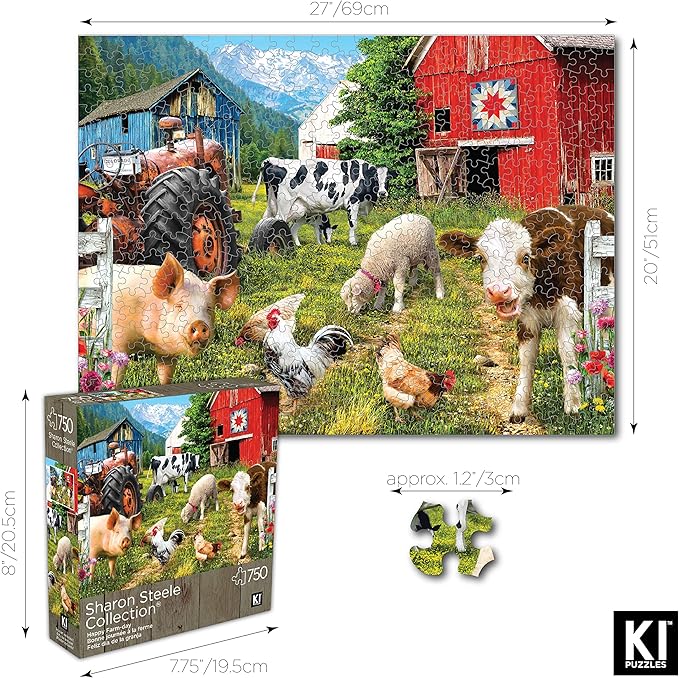 Happy Farm Day 750 Piece Jigsaw Puzzle for Adults by Sharon Steele – 27x20 Inch Whimsical Farm Animal Scene – Challenging Country Farmhouse Puzzle – Fun, Difficult Gift Idea for Puzzle Lovers