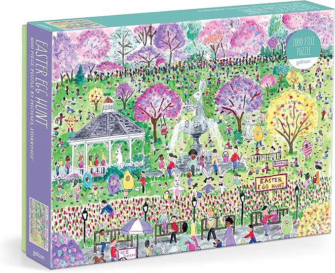 Galison Easter Egg Hunt – 1000 Piece Michael Storrings Puzzle Featuring The Spirit of Easter Festivities at A Whimsical Park