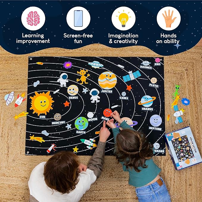 BONNYCO Solar System for Kids Toys with 61 Felt Figures. Space Montessori Toys, Girls Boys Birthday Gifts Planets. Felt Board for Toddlers Story, Educational Kids Gifts 3 4 5 6 7 8 Years, Christmas