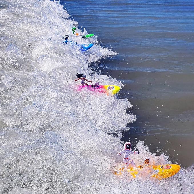 Surfer Dudes Legends & Surfer Pets Wave Powered Mini-Surfer, Pet and Surfboard Beach Toy - Rincon Rex and Santa Cruz