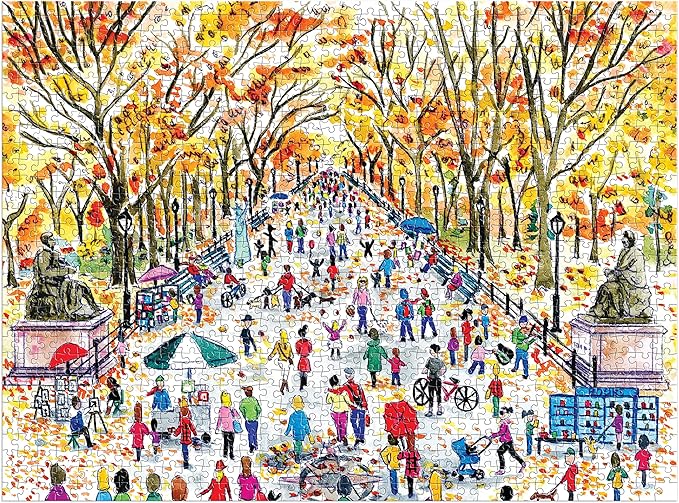 Galison Michael Storrings Fall in Central Park – 1000 Piece Puzzle Fun and Challenging Activity with Bright and Bold Artwork of Central Park During Autumn for Adults and Families