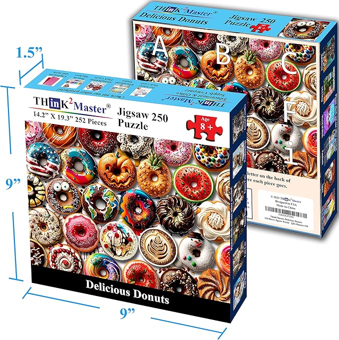 Think2Master Donuts 250 Pieces Jigsaw Puzzle. Perfect White Elephant Gag Gift. Fun Puzzle for Families. Great Gift for Adults and Teens. Size: 14.2” X 19.3”