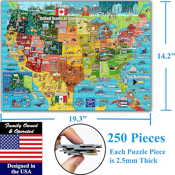 Think2Master United States Map 250 Pieces Jigsaw Puzzle. Great Gift for Adults & Seniors. Easier to Handle Larger Pieces. Size: 14.2” X 19.3”