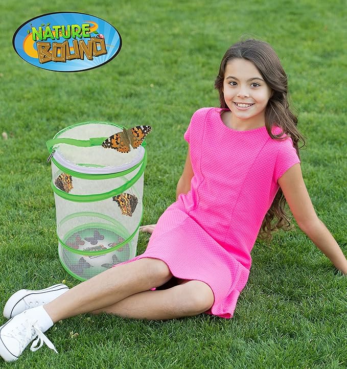 Nature Bound Butterfly Growing Kit - Live Caterpillar to Butterfly Project for Kids - Includes Voucher for Caterpillars, Green Pop-Up Enclosure, and STEM Learning Guide