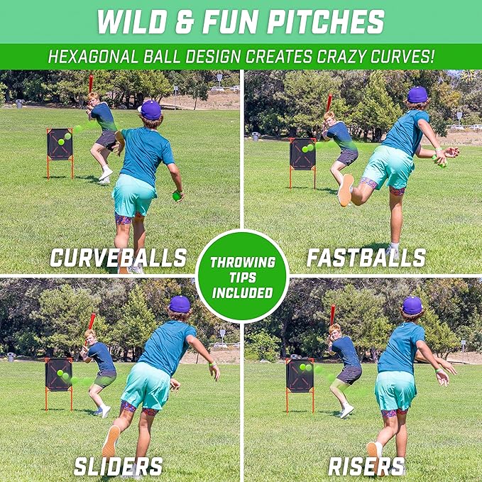 GoSports LotBall Backyard Baseball Bat, Ball and Strike Zone Set - Plastic Baseball Game for Kids