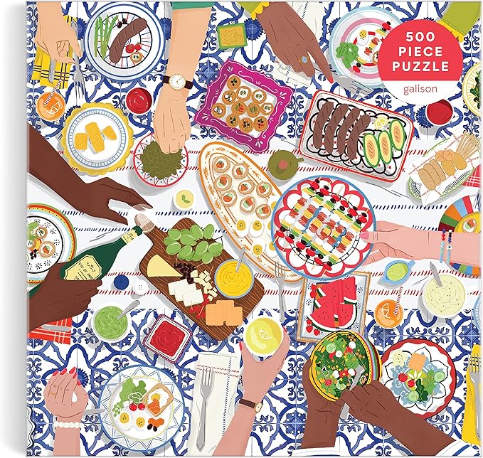 Galison Gather Together – 500 Piece Puzzle Fun and Challenging Activity with Bright and Bold Artwork of Mediterranean Vignette of Friends and Family for Adults and Families
