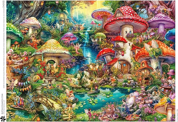 Buffalo Games - Merry Mushroom Village Picnic - Aimee Stewart - 1000 Piece Jigsaw Puzzle in Premium Collector’s Tin - Fun Challenge for Adults & Families