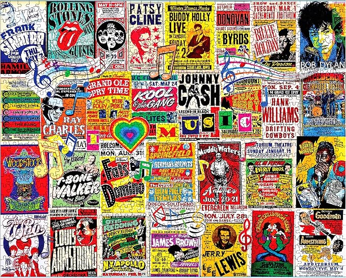 White Mountain 1000 Piece Jigsaw Puzzle Nostalgic Music Collage Puzzles with Large Pieces for Adults and Family 24"x30" - I Love Music