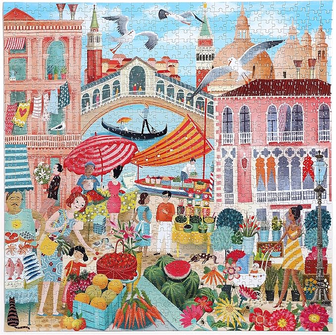 eeBoo 1000 Piece Puzzle - Venice Open Market Jigsaw Puzzle for Adults, Square 23" x 23" Made with Recycled Board & Vegetable-Based Ink