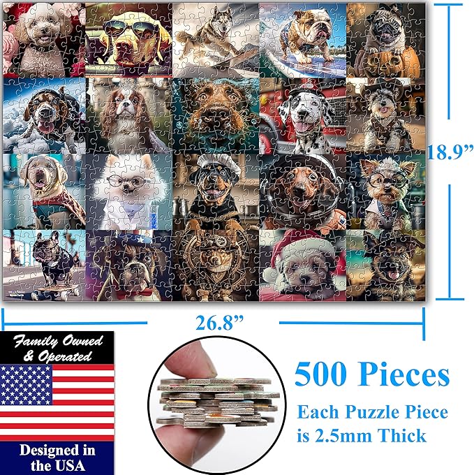 Think2Master Cute Dogs 500 Pieces Jigsaw Puzzle Featuring Very Large Pieces and Cute Puppies. for Adults, Seniors 13+ Size: 26.8” x 18.9”