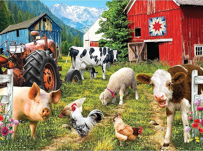 Happy Farm Day 750 Piece Jigsaw Puzzle for Adults by Sharon Steele – 27x20 Inch Whimsical Farm Animal Scene – Challenging Country Farmhouse Puzzle – Fun, Difficult Gift Idea for Puzzle Lovers